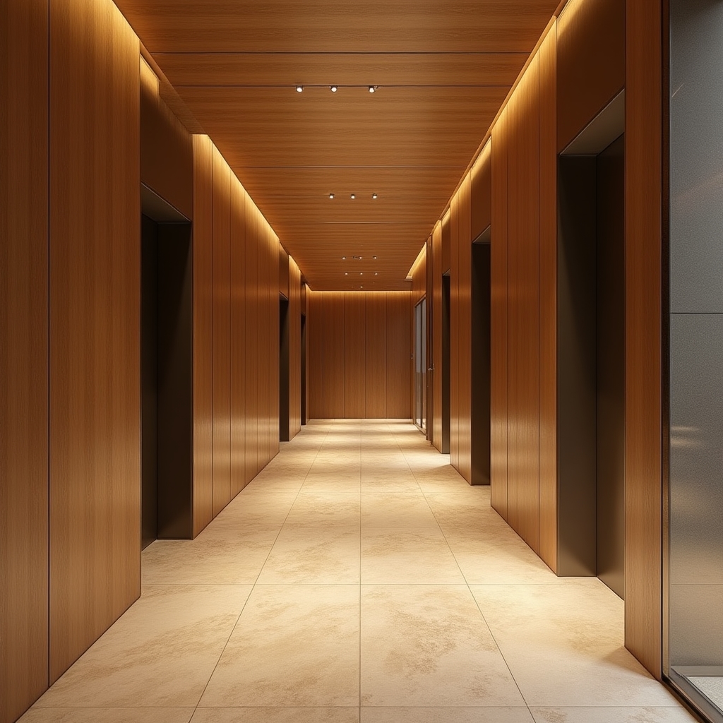 Overview of a residential building's common areas including lobby and amenity spaces